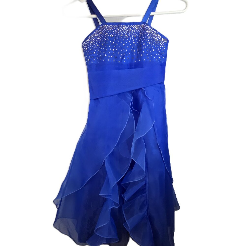 iEFiEL Girls Formal Gown Dress Size 6 Sleeveless Royal Blue Ruffles Lining Zip